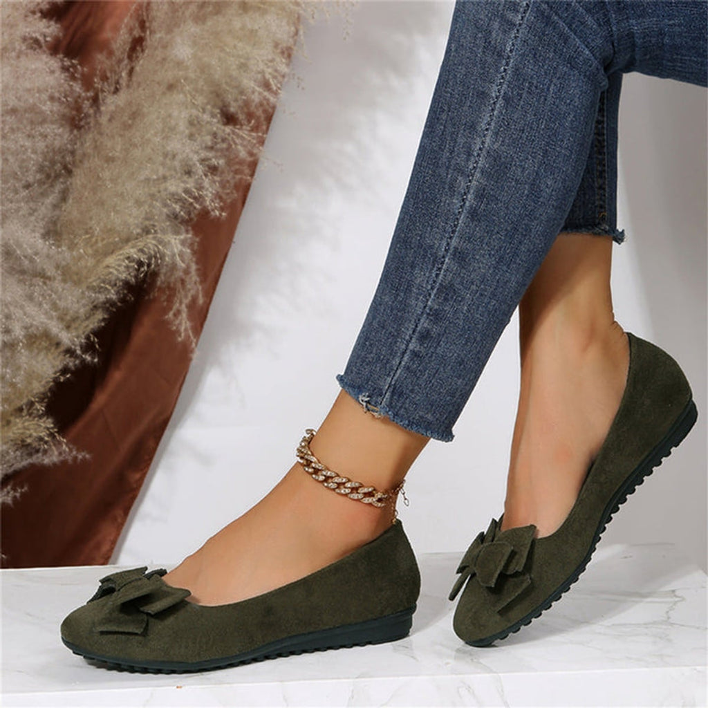 women's bow detail ballet flats in dark green