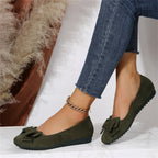 women's bow detail ballet flats in dark green