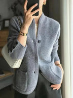 women's button-up knit cardigan sweater in gray