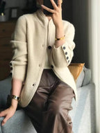 women's button-up knit cardigan sweater in beige