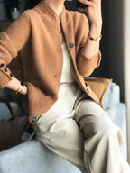 women's button-up knit cardigan sweater in brown