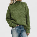 women's cable knit mock neck pullover sweater in green