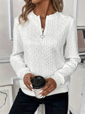 women's cable knit quarter zip pullover sweater in white