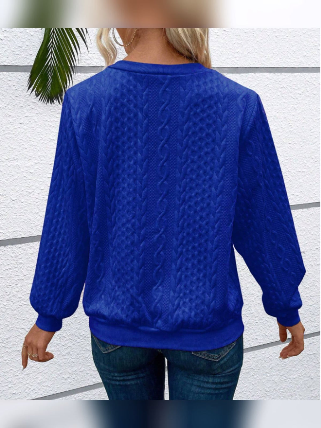 women's cable knit quarter zip pullover sweater in blue