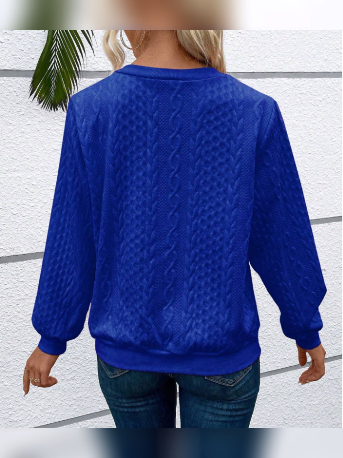 women's cable knit quarter zip pullover sweater in blue