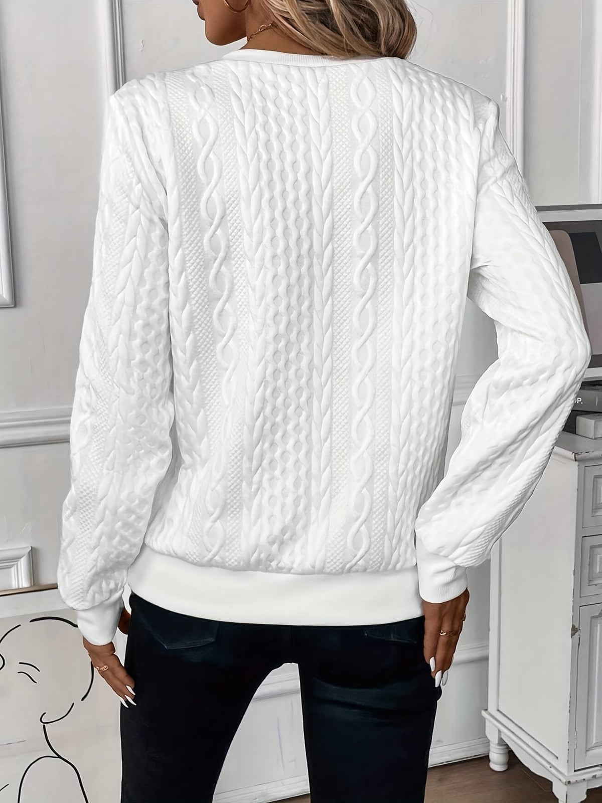 women's cable knit quarter zip pullover sweater in white