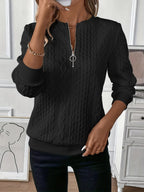 women's cable knit quarter zip pullover sweater in black