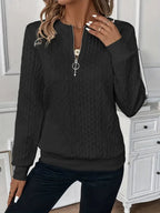 women's cable knit quarter zip pullover sweater in black