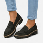 women's chunky sole penny loafers in black