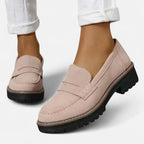 women's chunky sole penny loafers in khaki