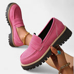 women's chunky sole penny loafers in pink