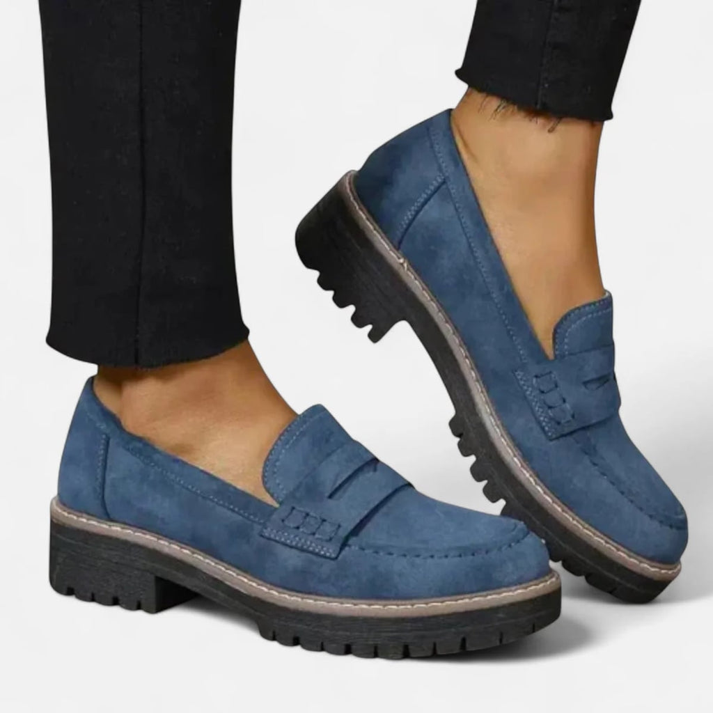 women's chunky sole penny loafers in blue