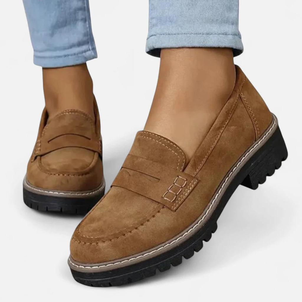 women's chunky sole penny loafers in brown