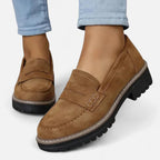 women's chunky sole penny loafers in brown