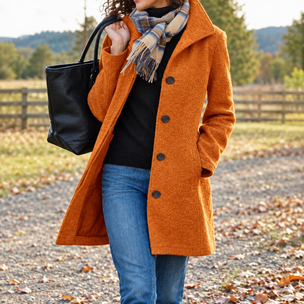 women's classic button-front winter coat in orange