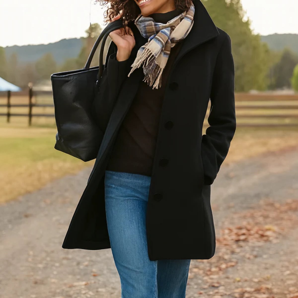 women's classic button-front winter coat in black