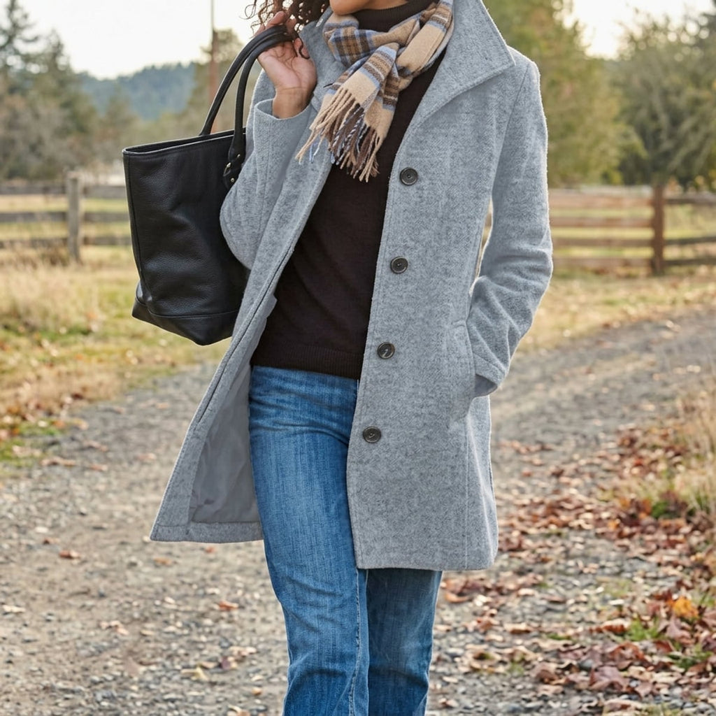 women's classic button-front winter coat in light gray