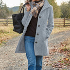 women's classic button-front winter coat in light gray