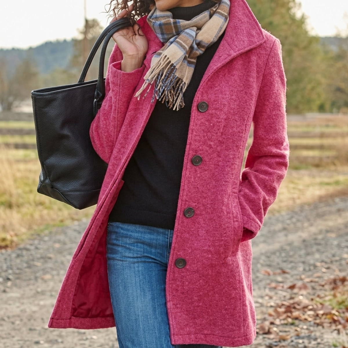women's classic button-front winter coat in pink