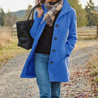 women's classic button-front winter coat in blue