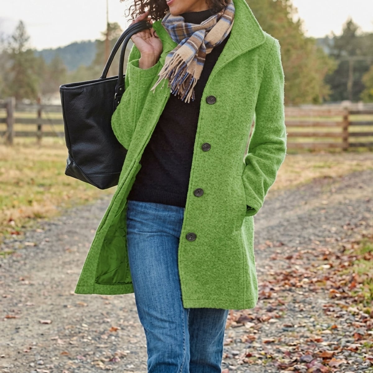 women's classic button-front winter coat in green