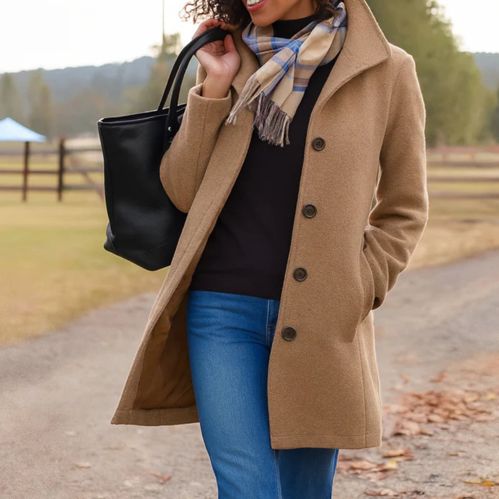 women's classic button-front winter coat in khaki