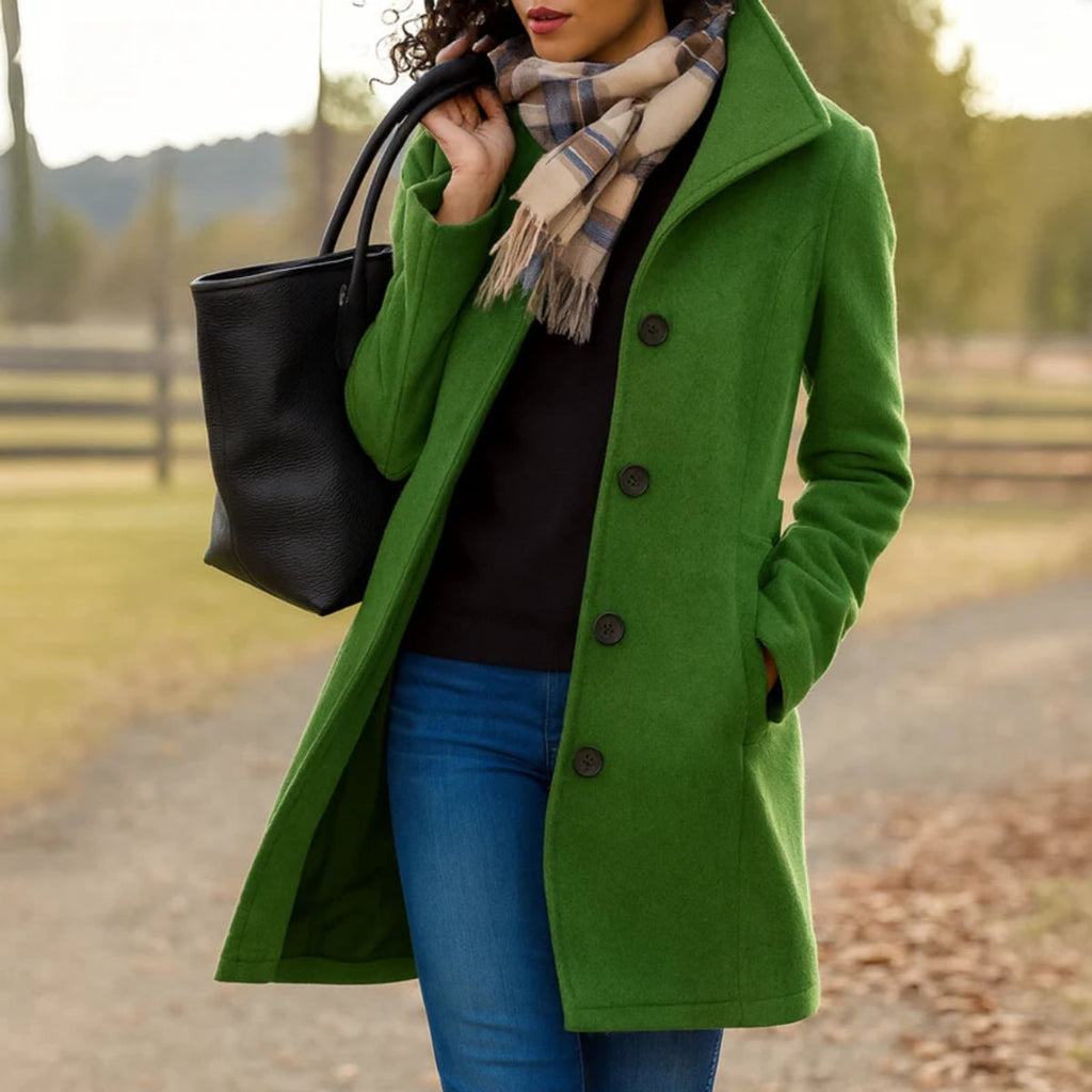 women's classic button-front winter coat in moss green