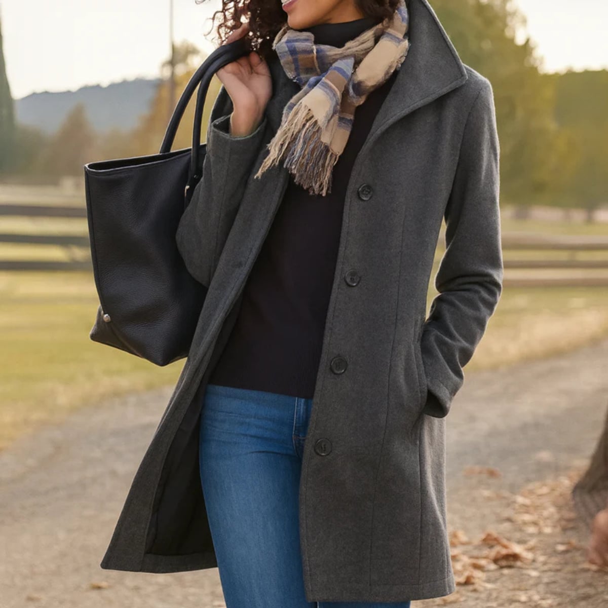 women's classic button-front winter coat in gray
