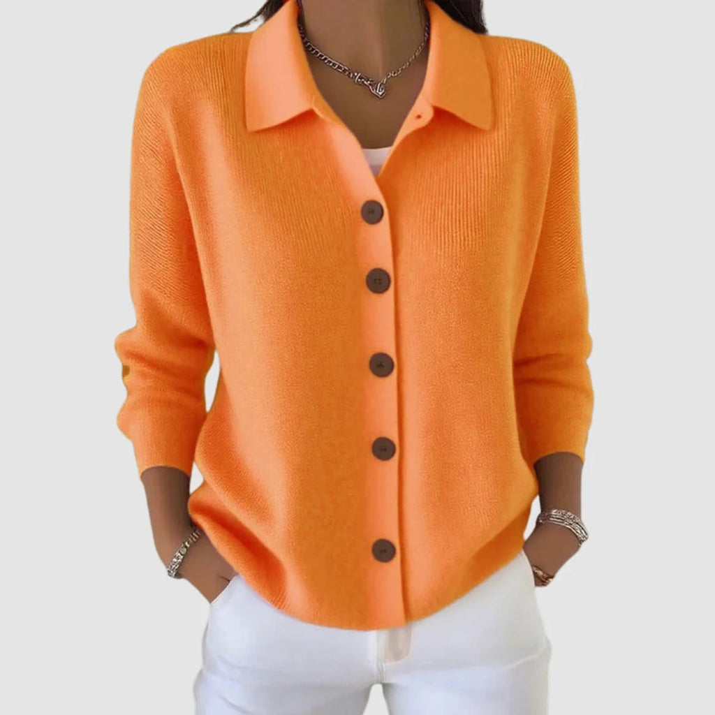 women's collared button-front cardigan sweater in orange