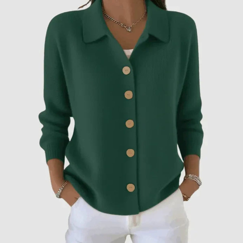 women's collared button-front cardigan sweater in army green