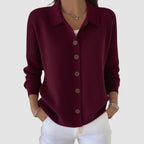 women's collared button-front cardigan sweater in wine red