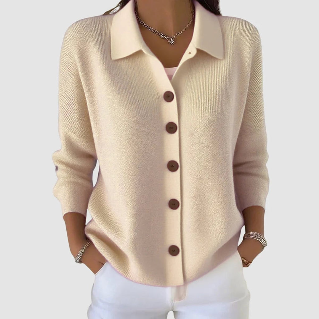 women's collared button-front cardigan sweater in apricot