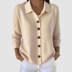 women's collared button-front cardigan sweater in apricot