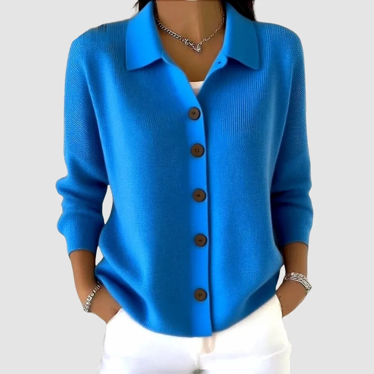 women's collared button-front cardigan sweater in blue