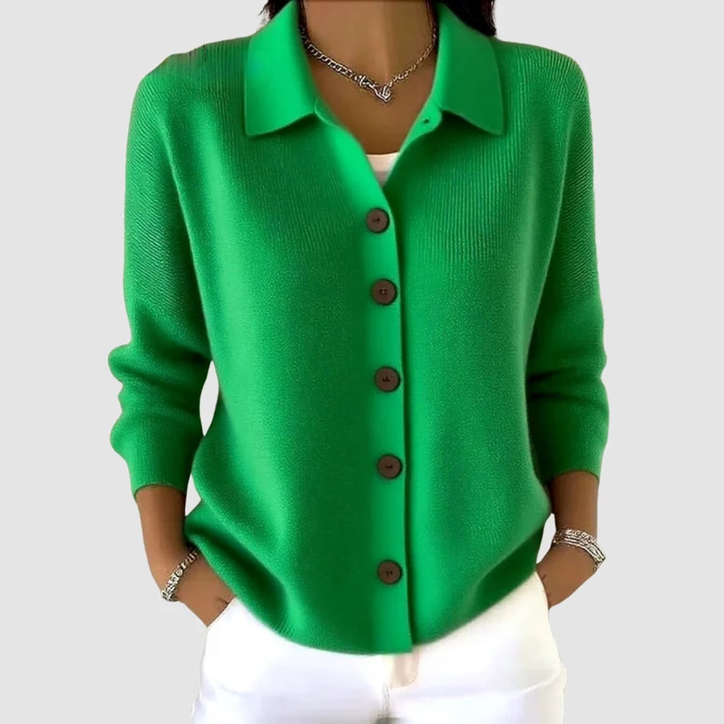 women's collared button-front cardigan sweater in green