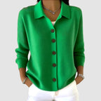 women's collared button-front cardigan sweater in green