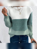 women's colour block drop shoulder sweater in green