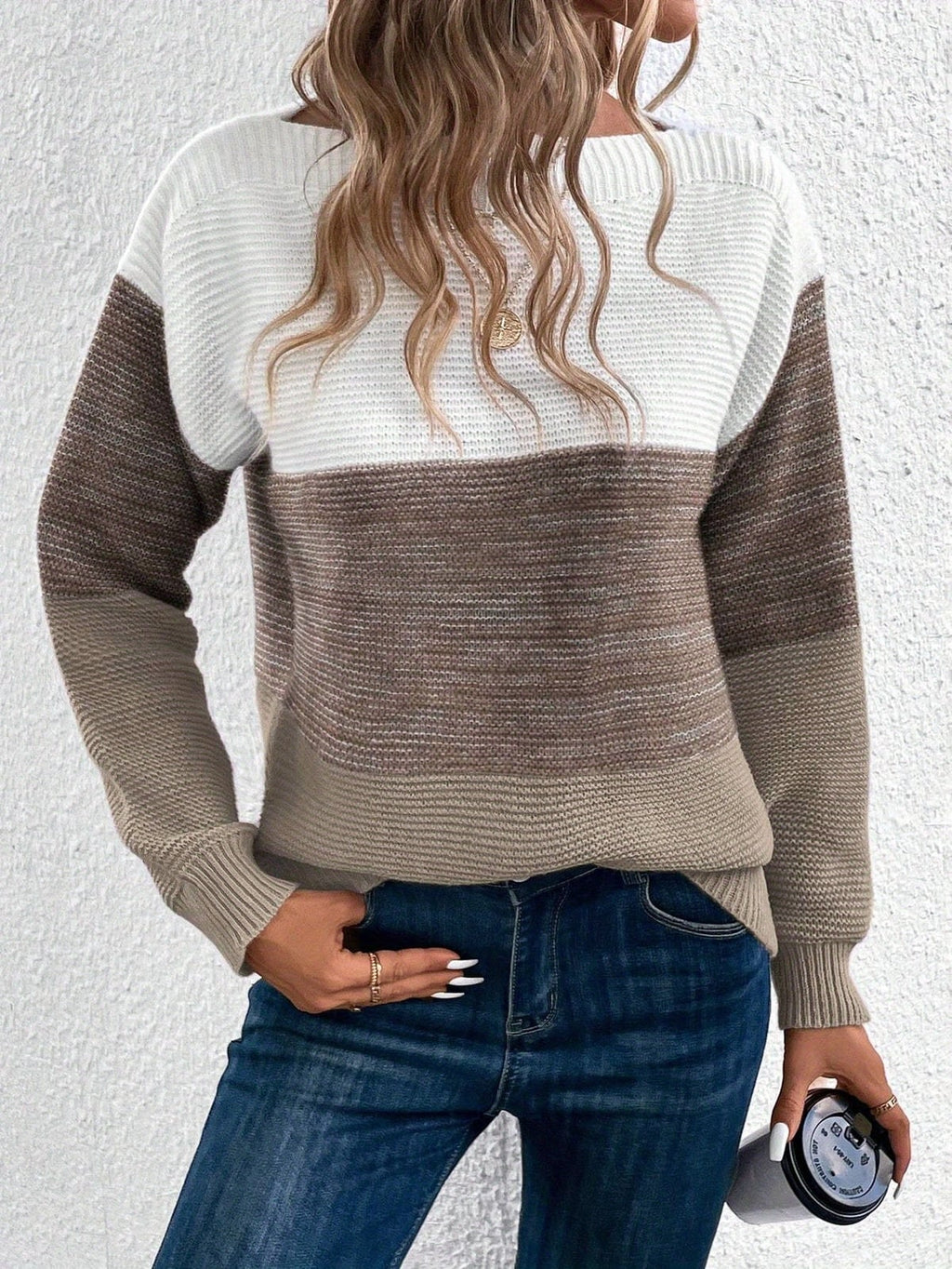 women's colour block drop shoulder sweater in brown
