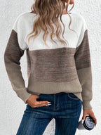 women's colour block drop shoulder sweater in brown