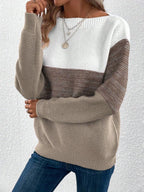 women's colour block drop shoulder sweater in brown