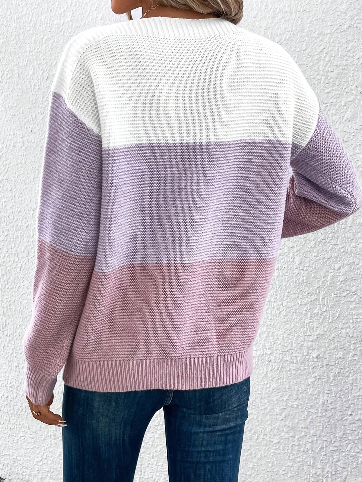 women's colour block drop shoulder sweater in light purple