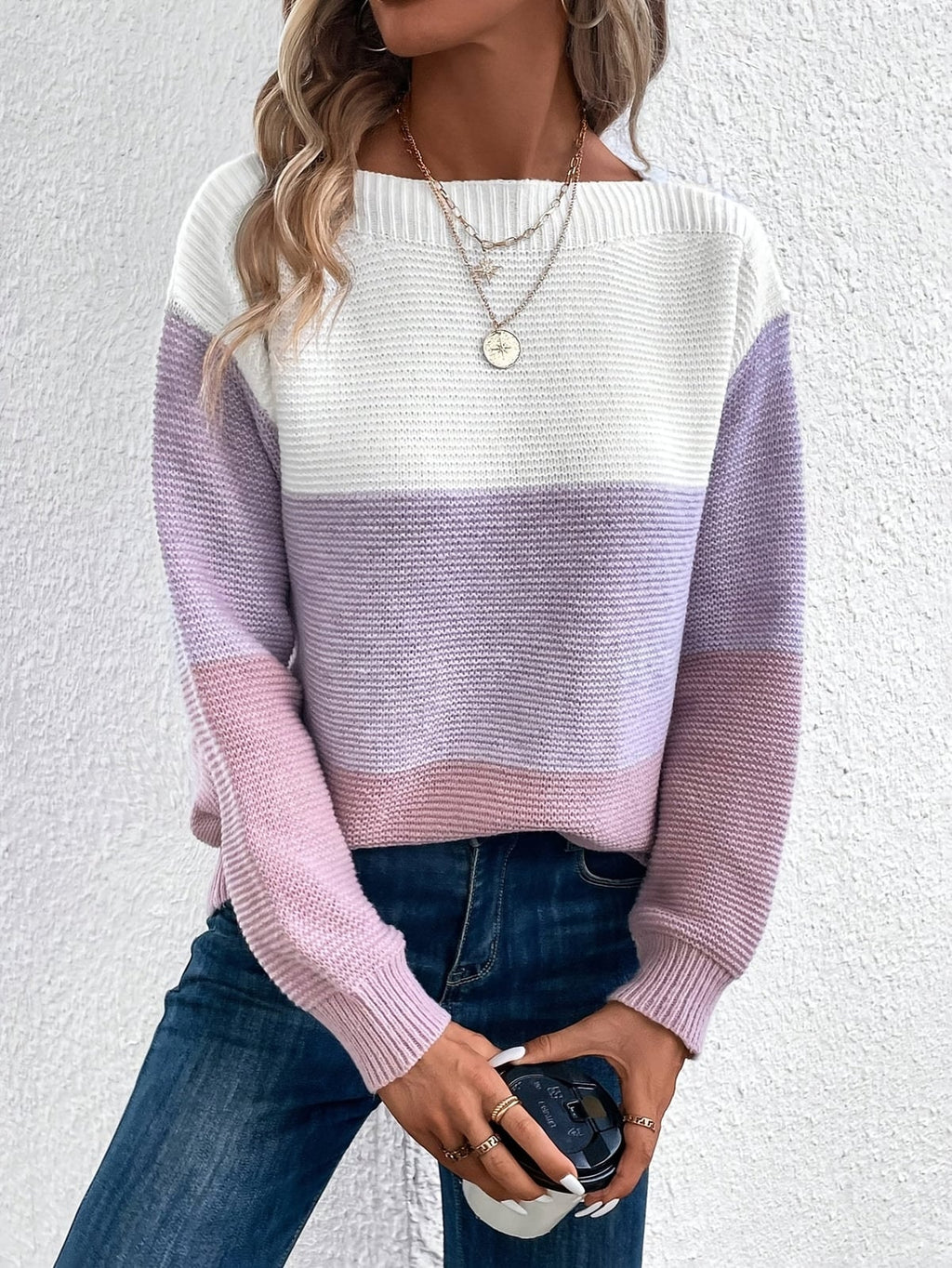 women's colour block drop shoulder sweater