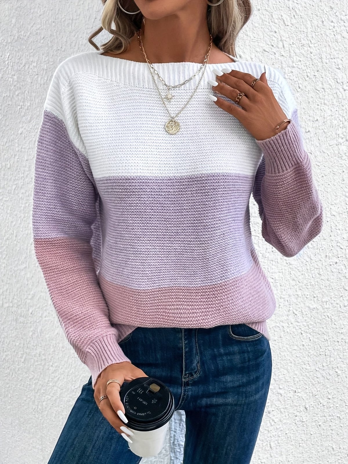 women's colour block drop shoulder sweater
