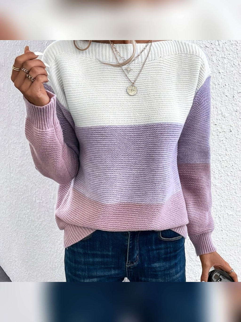 women's colour block drop shoulder sweater in light purple