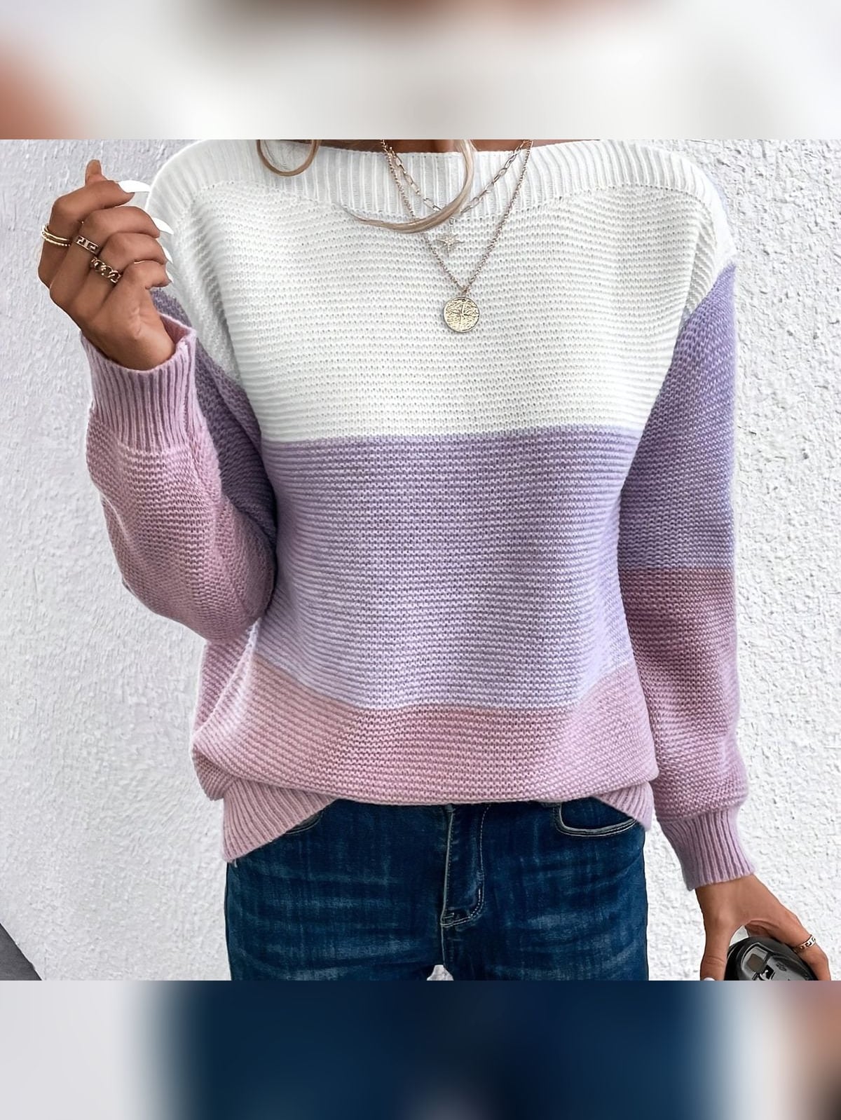 women's colour block drop shoulder sweater in light purple