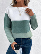 women's colour block drop shoulder sweater in green