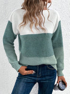 women's colour block drop shoulder sweater in green