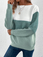 women's colour block drop shoulder sweater in green