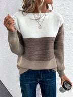 women's colour block drop shoulder sweater in brown