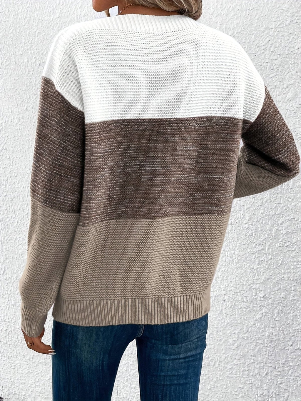 women's colour block drop shoulder sweater in brown